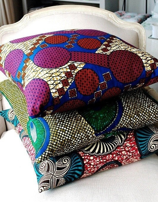 MIX and Match African Wax Print - three large covers 20x20 - Genuine wax print batik 100% Cotton