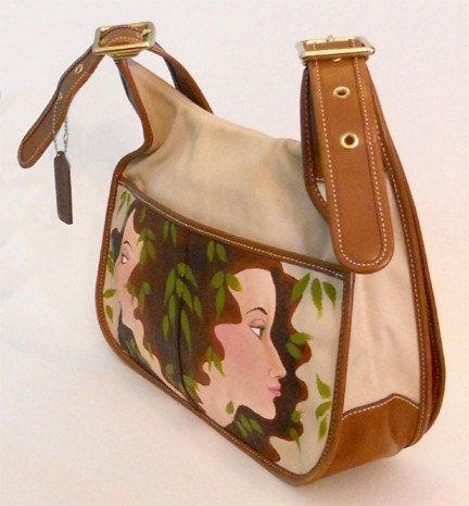Handbag Up-cycled Coach-style Hand Painted Boho Shoulder Bag