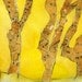 Tree Painting LARGE modern Contemporary ART 22x30" Citrine yellow, bamboo mustard yellow background, phlox purple, orchid hush trees