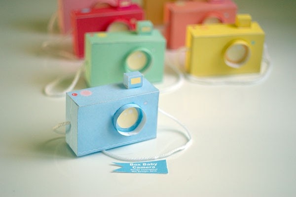 Printable  SPECIAL - - 7 Box Baby CAMERAS, pastel colours -  Printable Paper Craft PDF file (includes all 7 colours)