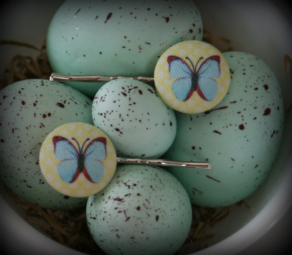 I'll Fly Away - pair of blue butterfly bobby pins