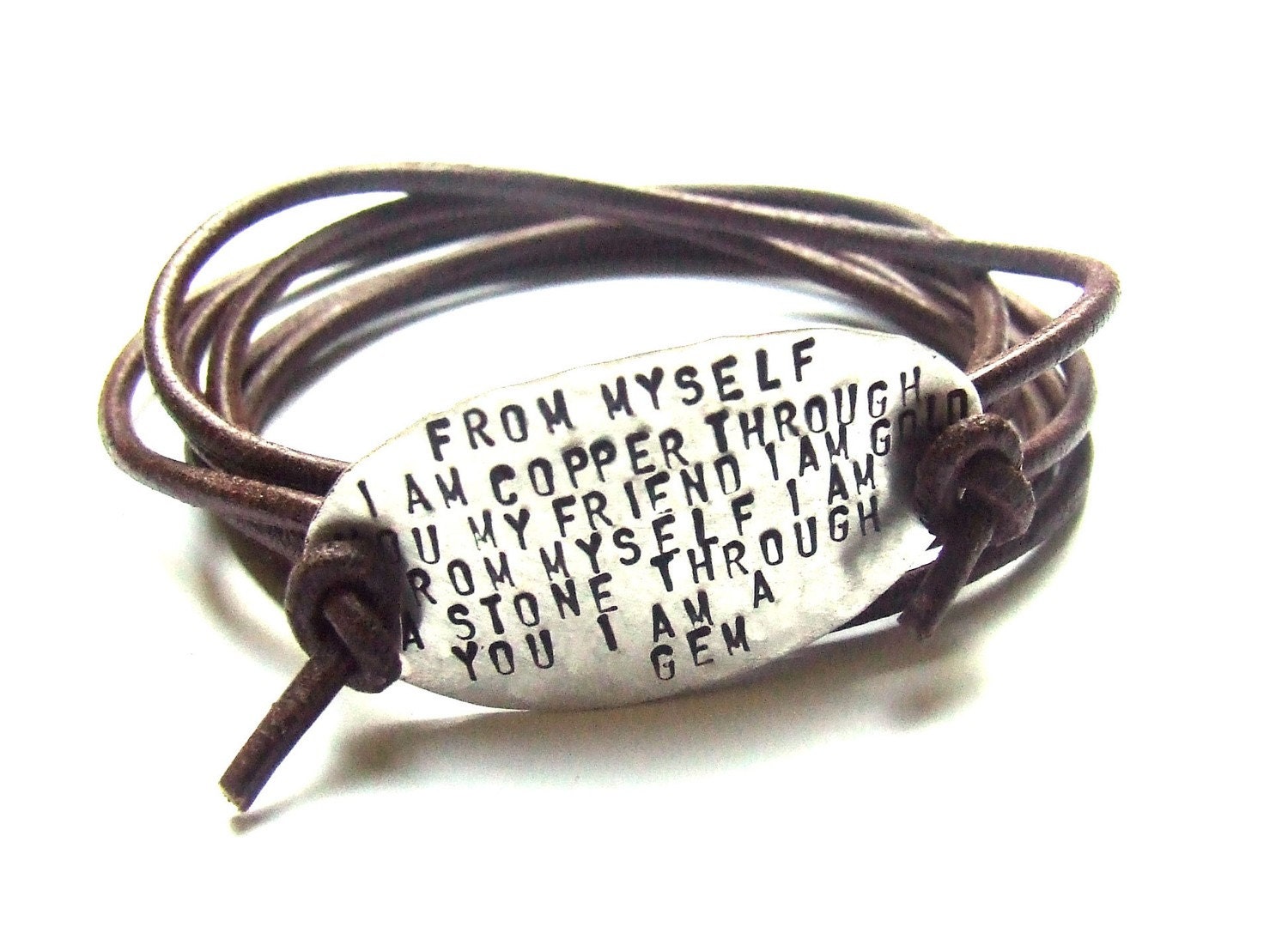 Hand stamped sterling silver bracelet with leather cord - Sad Beauty