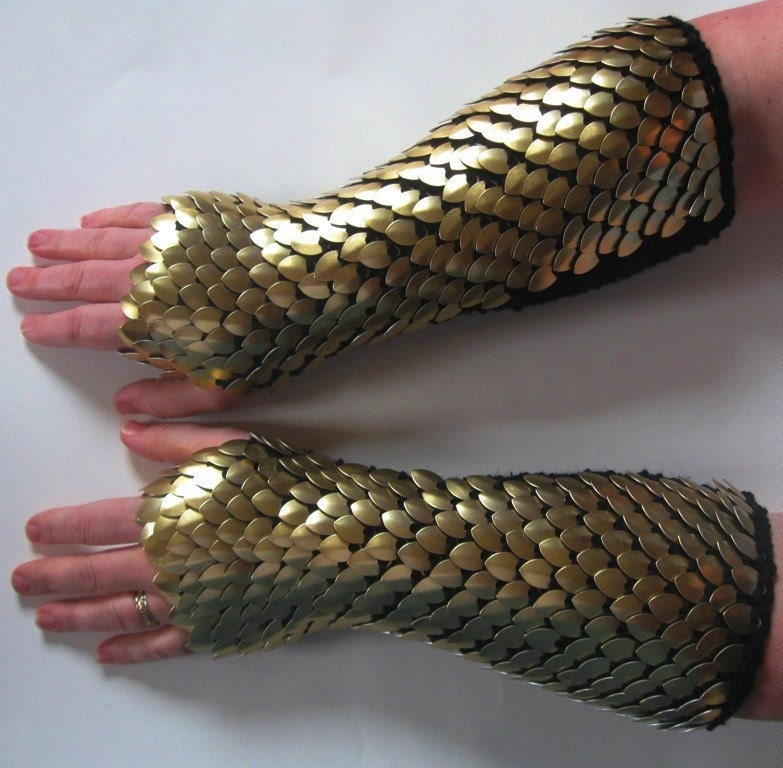 Knitted Armor Gauntlets Scale Maille Elbow Length Gold Dragonhide Custom Made for You