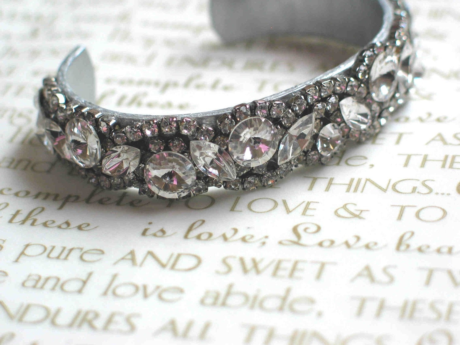 Crystal Cuff Bracelet, Bridal, Unique Vintage Glam. Swarovski Crystals.