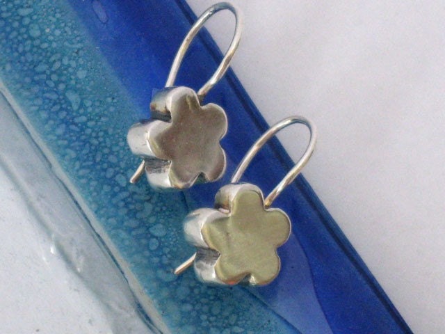 Small flower earrings, dangle earrings handmade sterling silver jewelry