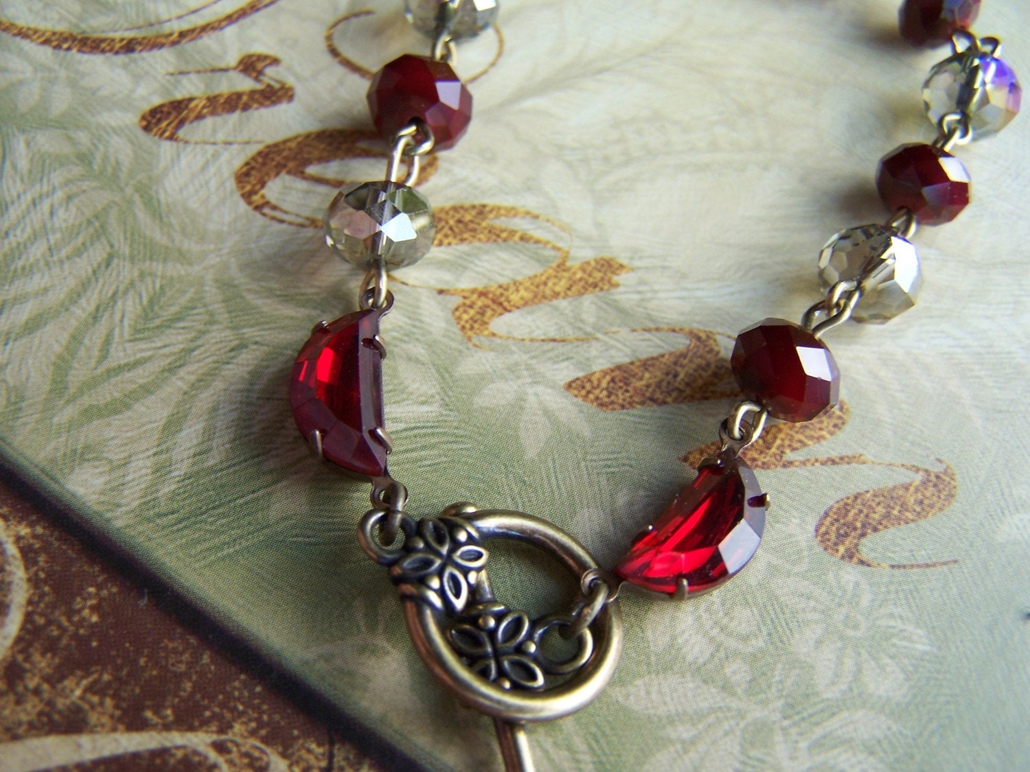 Sparkling Red Moon Vintage Glass Bracelet