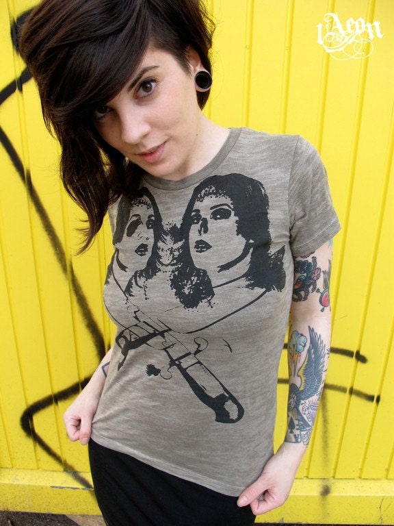 plus size tshirt, plus tee, womens soft top, skull, gift for her, 1AEON mushroom burnout Skullgirls crew neck tee - women's XXL