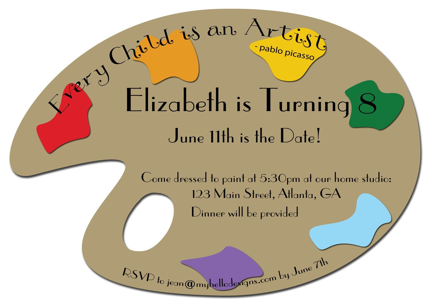 Birthday Invitations:  Art Paint Palette