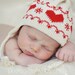 Knit Hat - Newborn Baby Hat with Earflaps and Ties Scandinavian Red Valentine Hearts Organic Natural Cotton