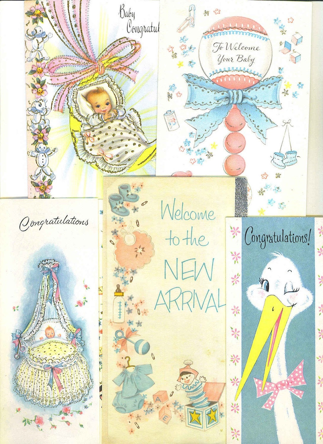 The Stork Delivered A New Little Baby--Vintage 1960's Used Greeting Cards