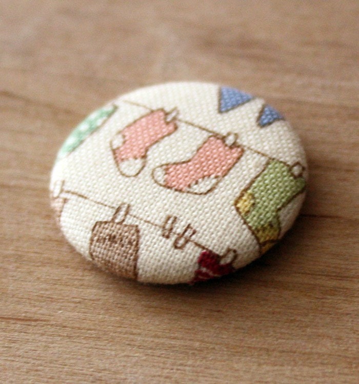 Pink Socks Pin / Handmade Cotton Fabric button by Vegancraftastic