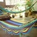 Single Hammock hand-woven Natural Cotton Special Fringe, Symmetric Color Combination