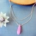 Sterling silver necklace - Pink gemstone drop - Double chain