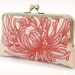 coral chrysanthemum, silk clutch purse bag
