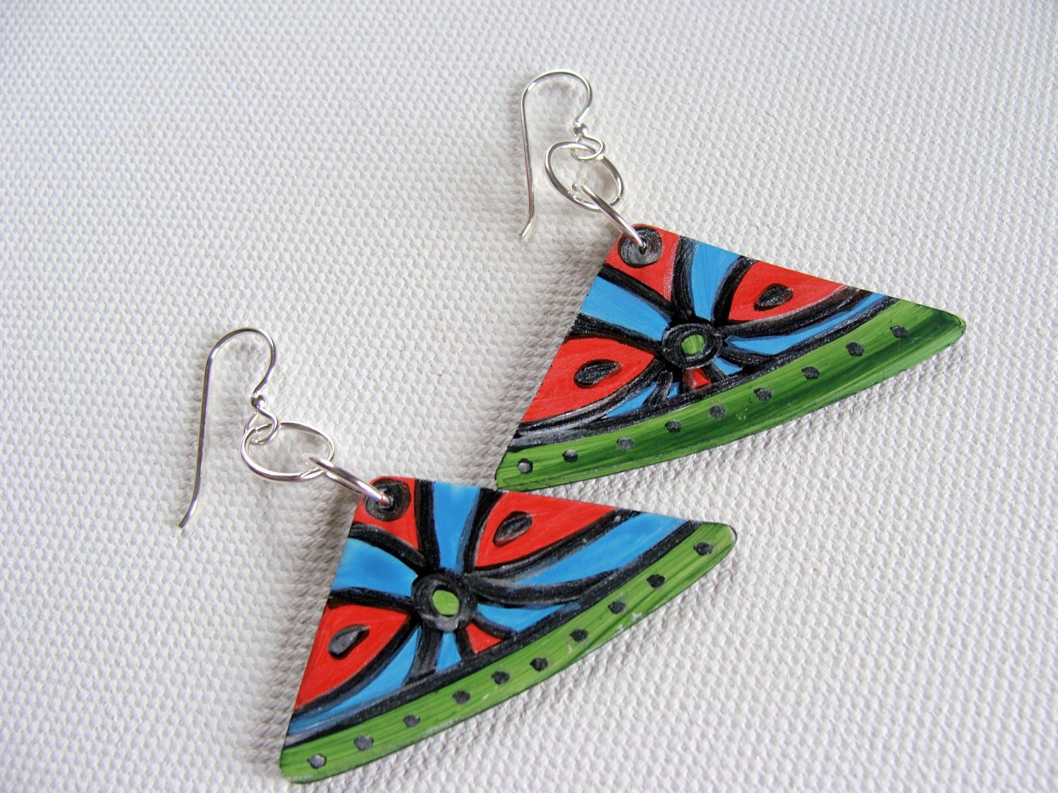 Hit Record Earrings - "Red Windmill"