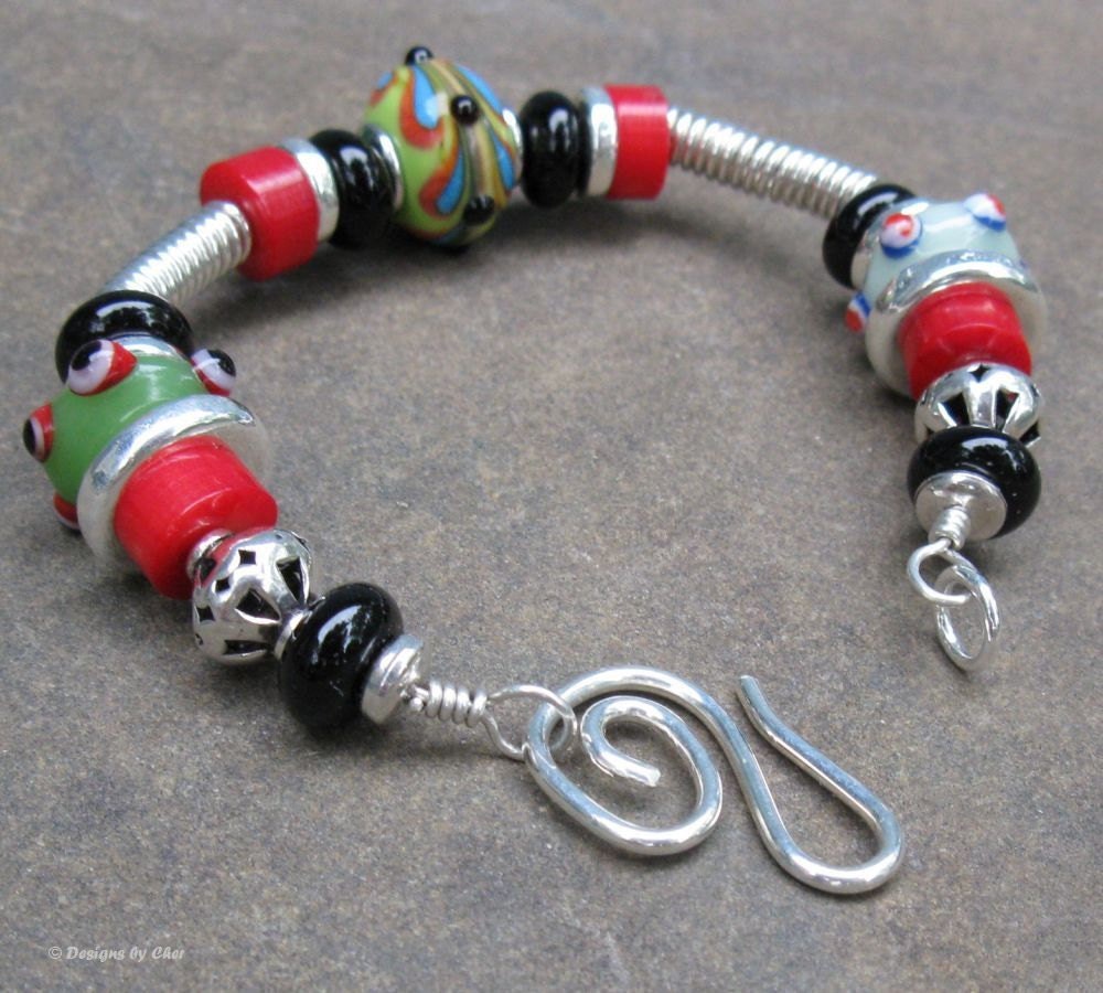 Sterling Silver Lampwork Bangle, Wirework Artisan Bracelet