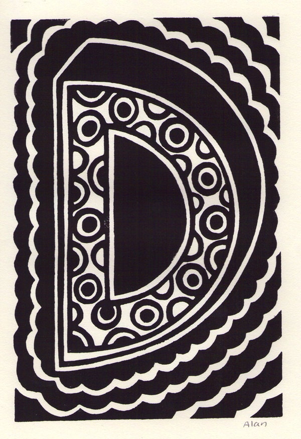 D is for the letter D. Linocut