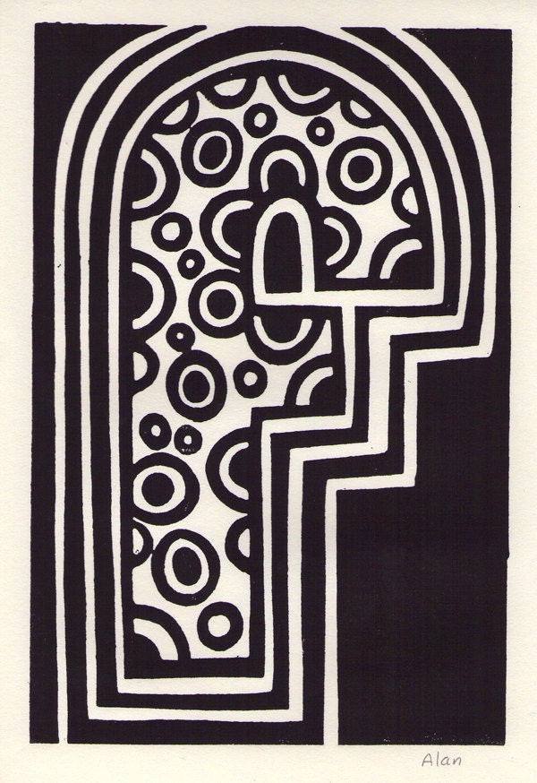 F is for the letter F. Linocut