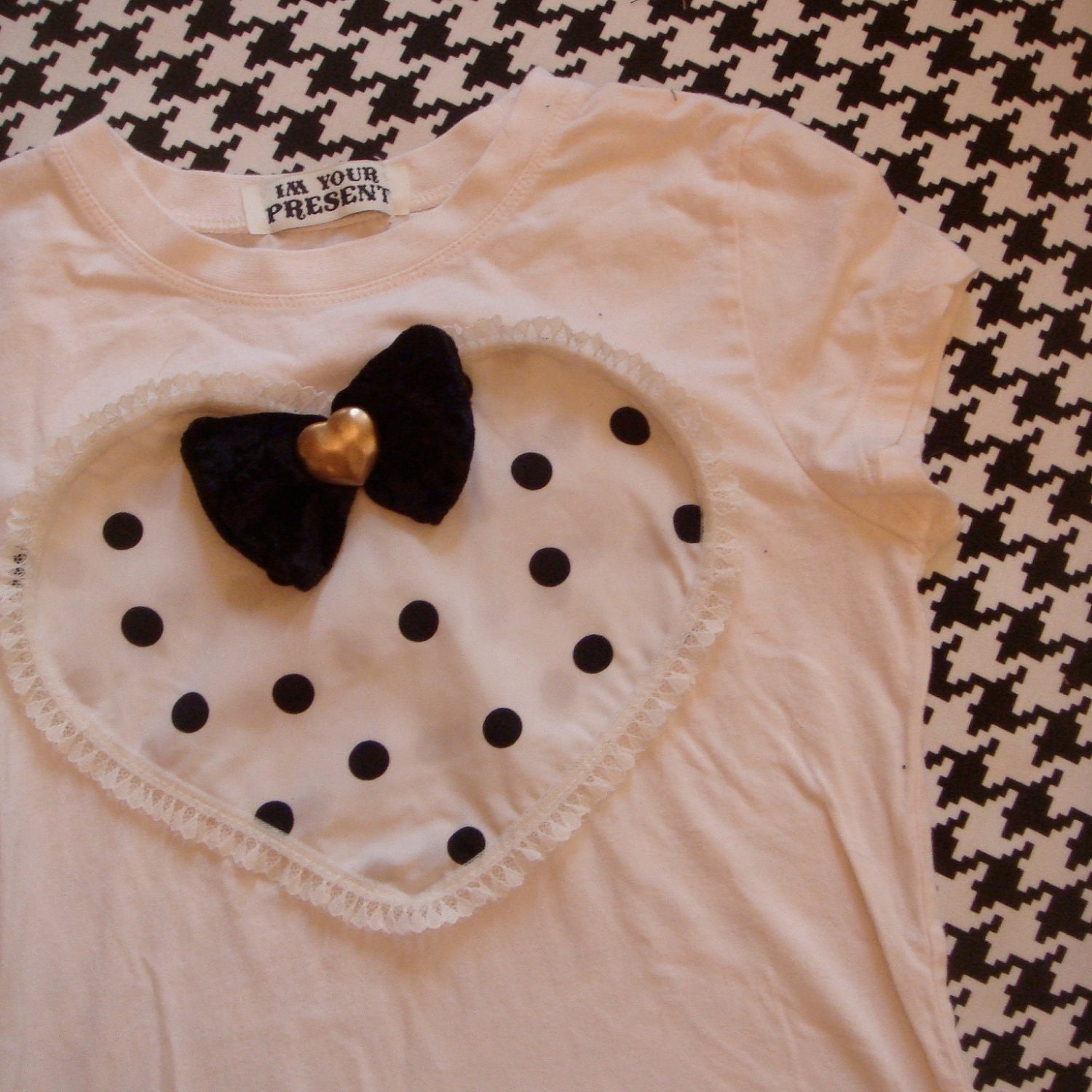 Polka Dot Heart Applique Tee Shirt