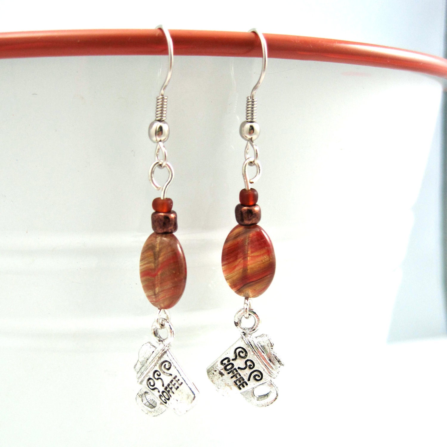 Coffee Cups - Earrings - Brown Glass Ovals