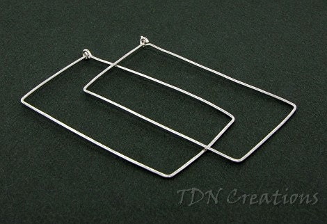 Extra Large rectangle hoops forged by hand sterling silver