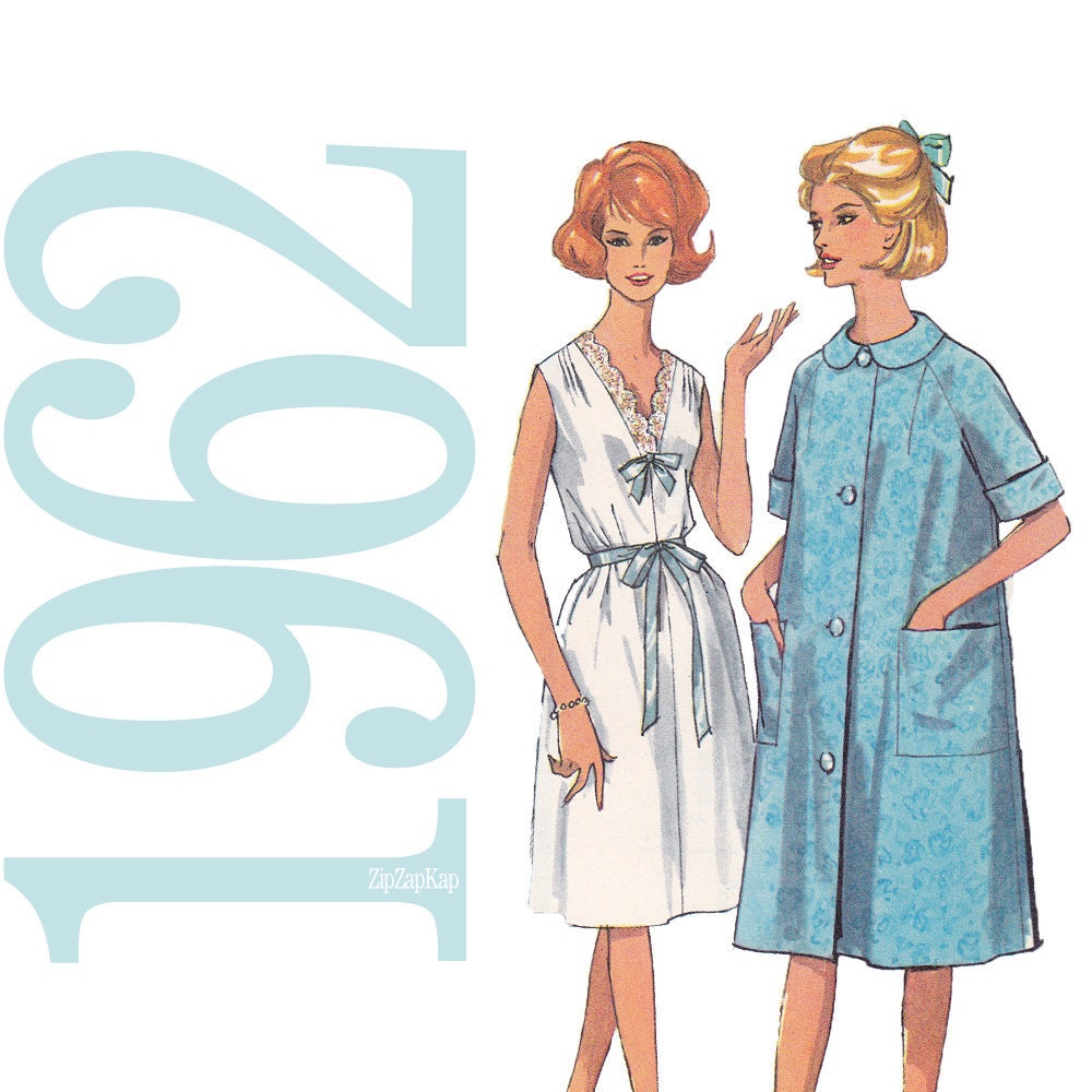 60s Nightgown Robe Vintage Sewing Pattern 34 36 Bust Simplicity 5001