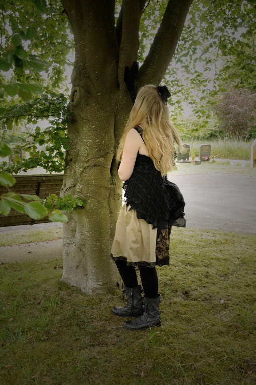 Bustle Steampunk Skirt. size small - medium uk 10 - 12 us 6 - 10 black and gold gothic ballerina fairy