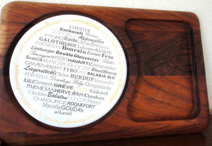 Vintage Cheese Board . Wooden Tray . Foreign Languages Print
