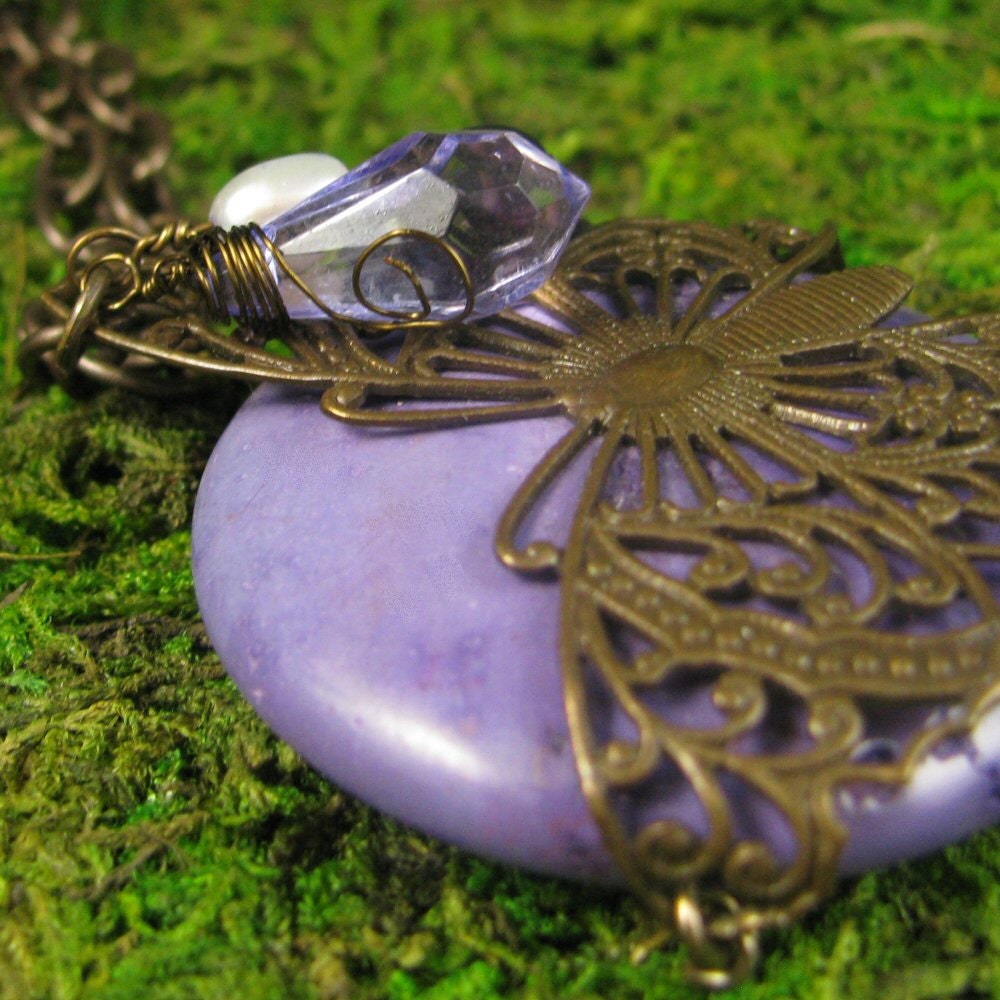 Brass Butterfly Necklace: "Fluttering Amethyst Butterfly"