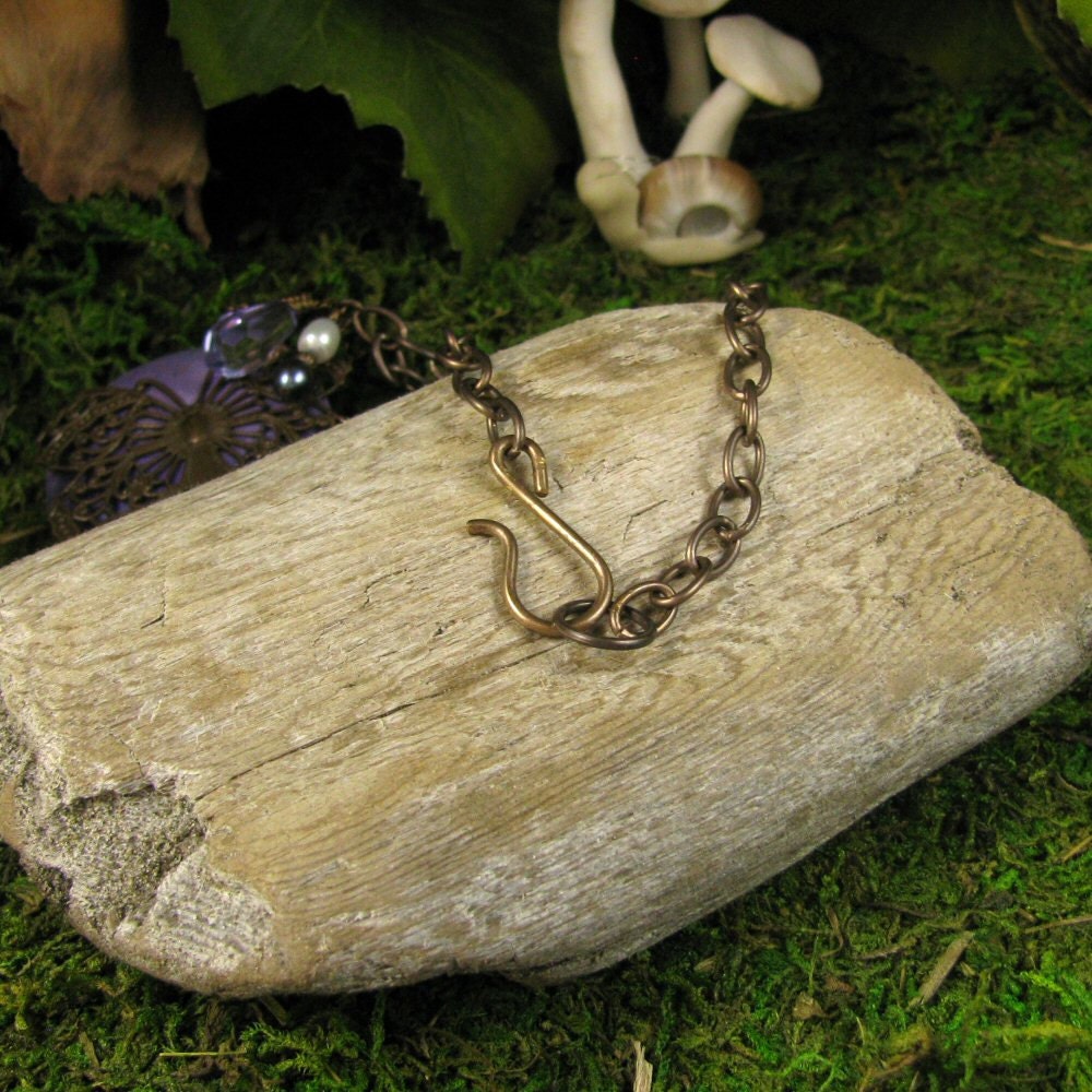 Brass Butterfly Necklace: "Fluttering Amethyst Butterfly"