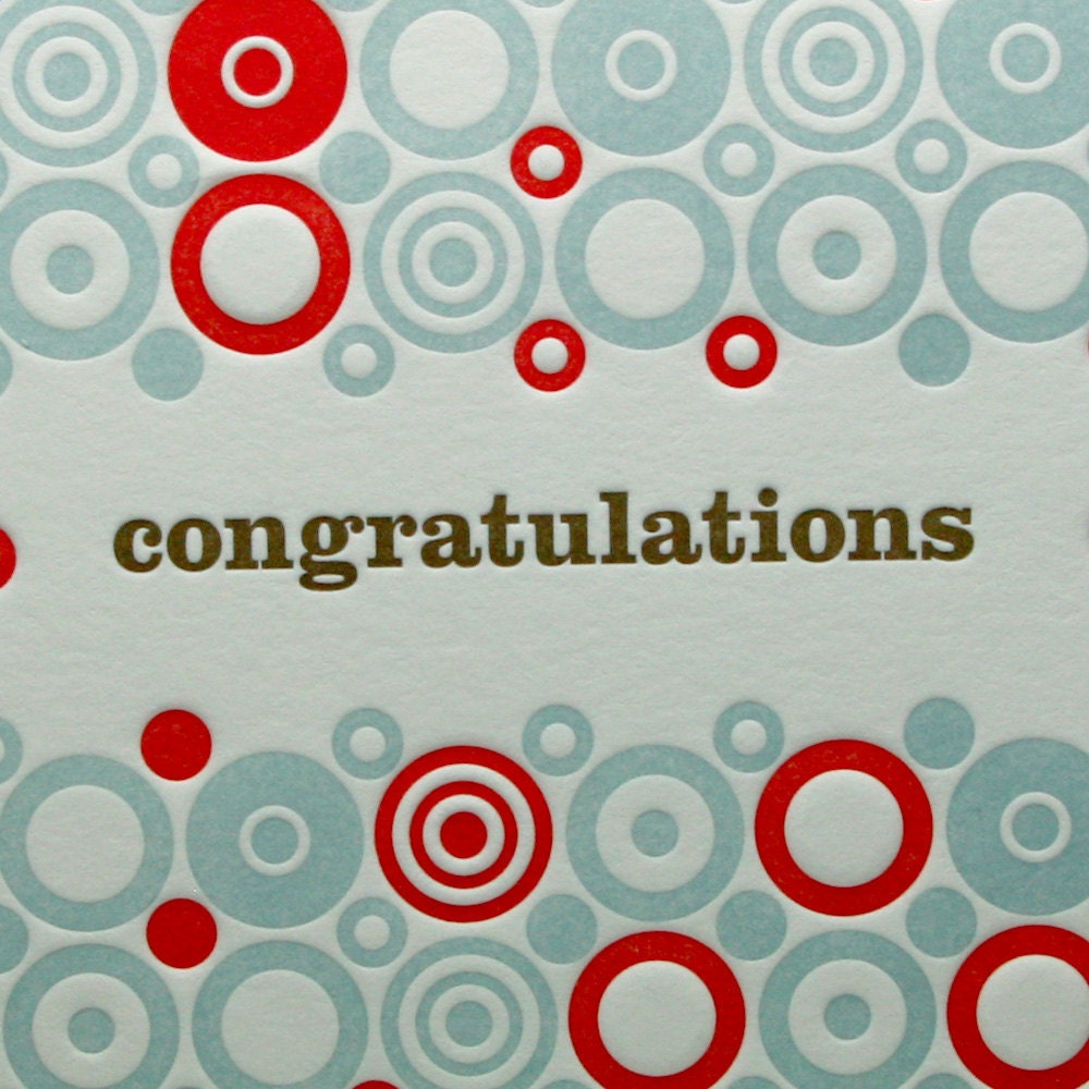 Congratulations Letterpress Card - Circle Pattern Letterpress Card Congratulations in Red, Blue, and Brown