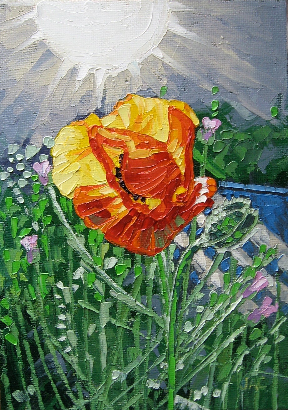 Sunbathing Poppy. Original Oil Painting.