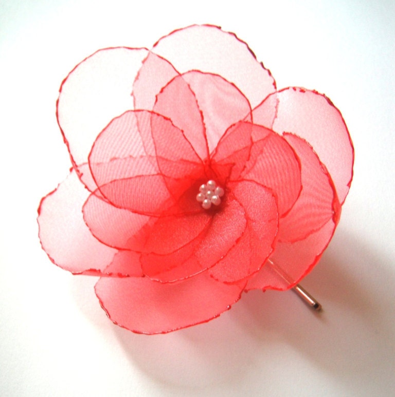 romantic strawberry pink rose blossom flower bobby pin