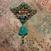 Rhinestone Buddha, Vintage rhinestone pendant is embellished with clear bright rhinestones and turquoise colored, stone scarab beetles