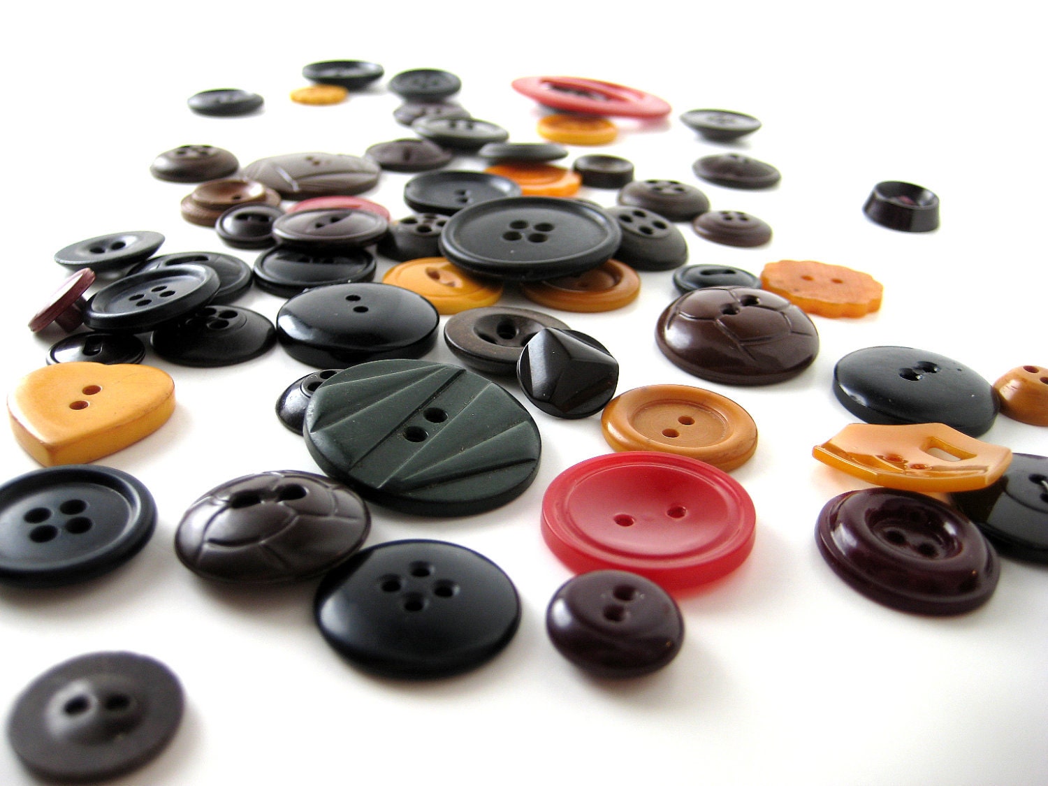 Bakelite Buttons - Vintage Sewing Supplies - Red, Green, Yellow, Brown, Black, 2 & 4 Hole, Shank, Slide, Hexagon, Flower, etc. FREE SHIPPING