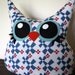 handmade owl pillow in red, white, and blue- stuffed animal- eco friendly- made in the USA