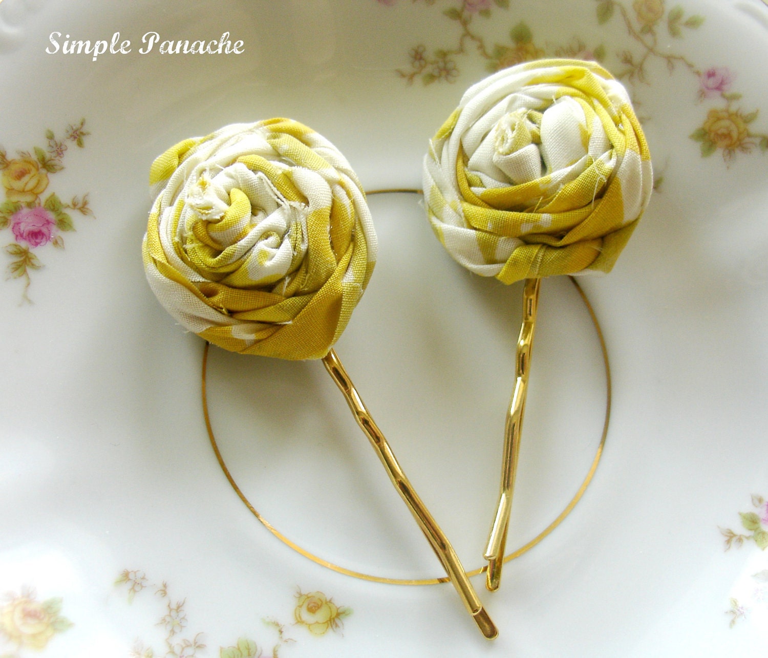 2 Shabby Chic Rosette Hair Bobby Pins