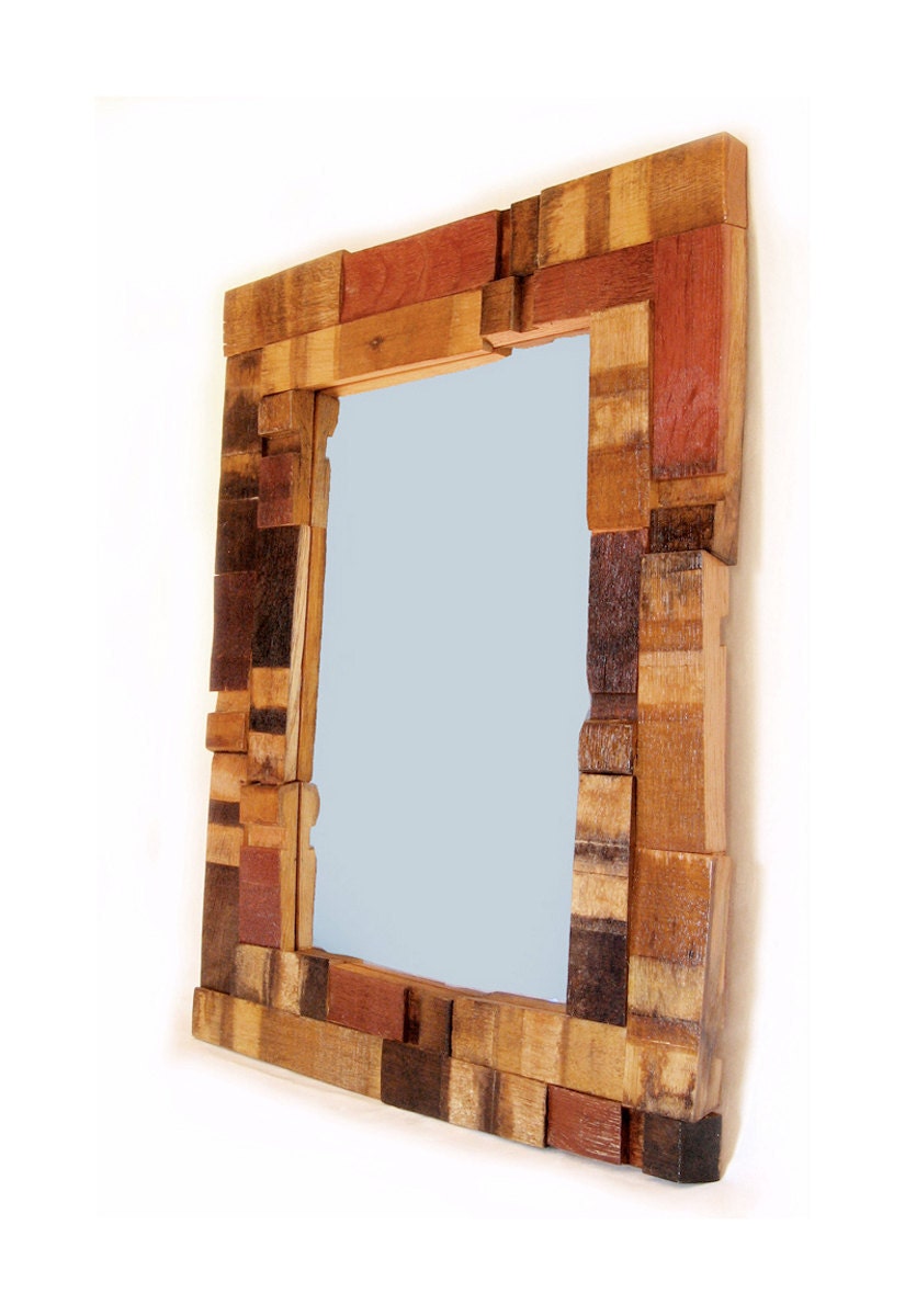 Mirrage, Large Wall Mirror recycled oak wine barrel staves, one of a kind interior home decor