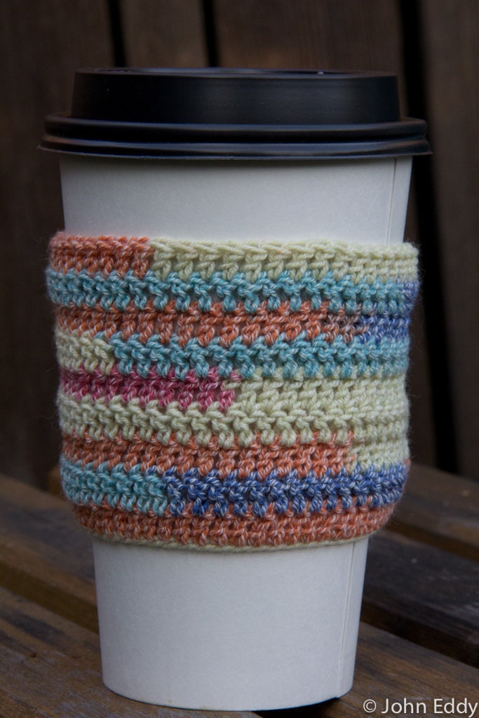 Handmade Coffee Sleeve in Pastel Multi-Color