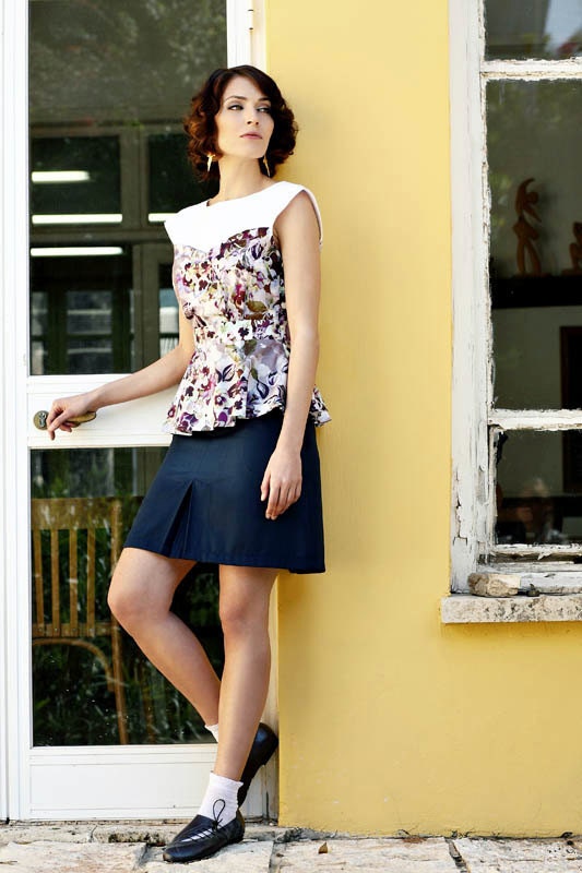 Floral with white on top "Venus" blouse - peplum --ON SALE-- Free shipping