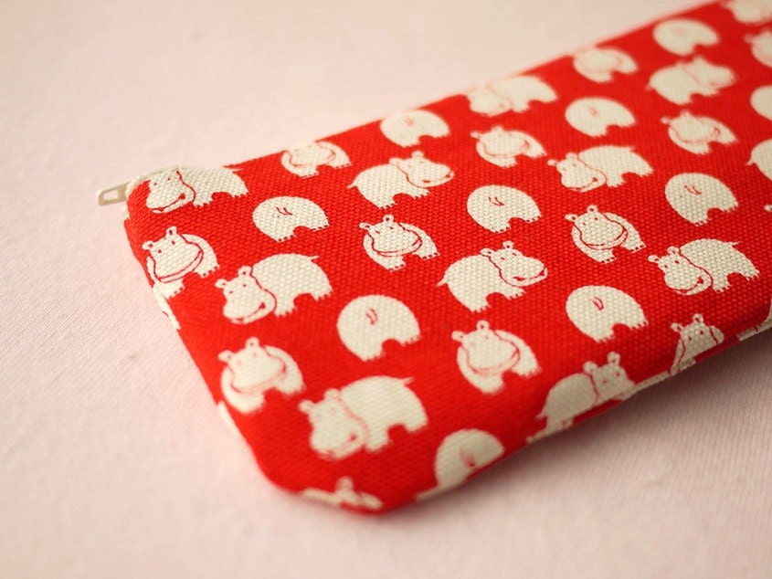 Little Cute Hippo pencil(pen) pouch (Red)