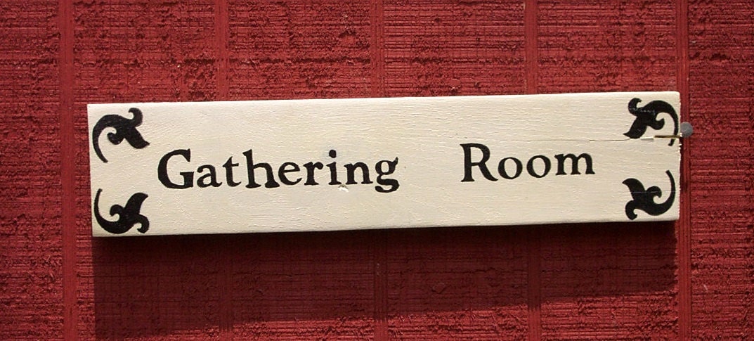 Hand painted sign "Gathering Room", Black on Cream, Made from Repurposed pallet wood