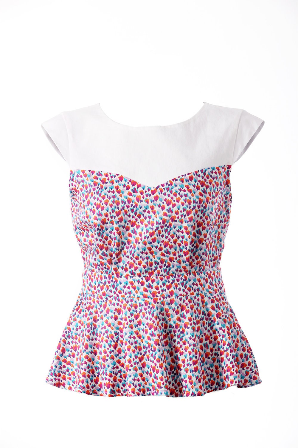 Colorful with white on top "Venus" blouse -peplum --ON SALE-- Free shipping