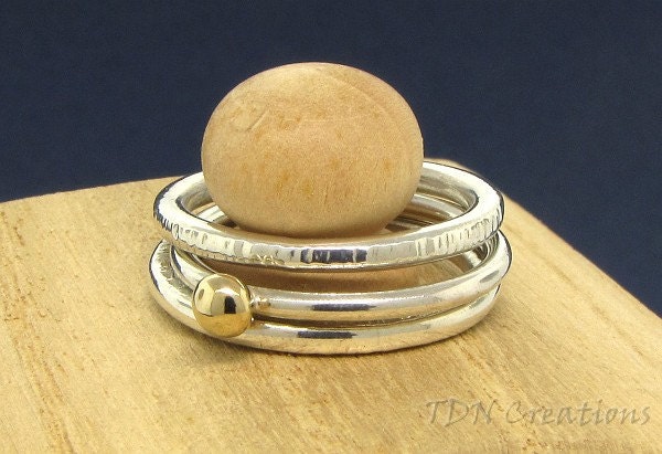 Set of 3 stacking rings gold sweet bubble and thick textured bands