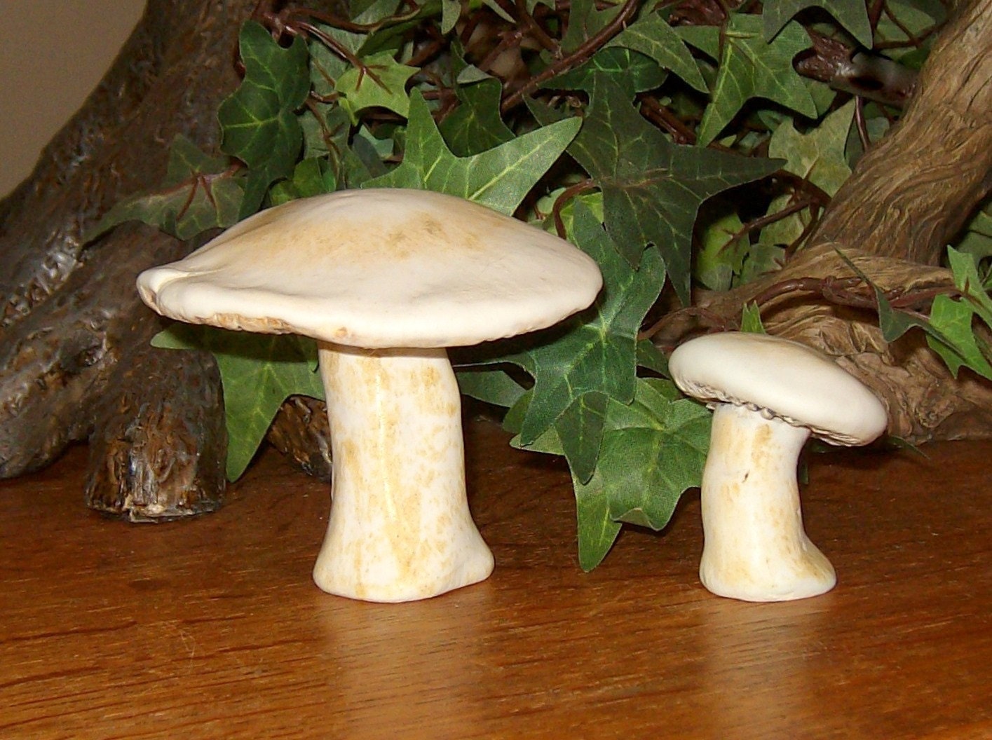 Cute set of 2 ceramic Button Mushrooms - handmade studio art pottery
