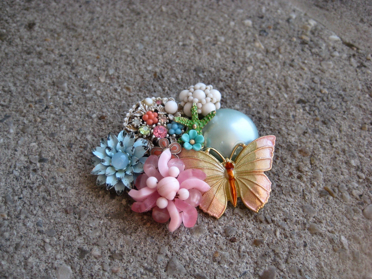 Vintage brooch  pastels Collage Pin OOAK candy colors 'Sweetness"