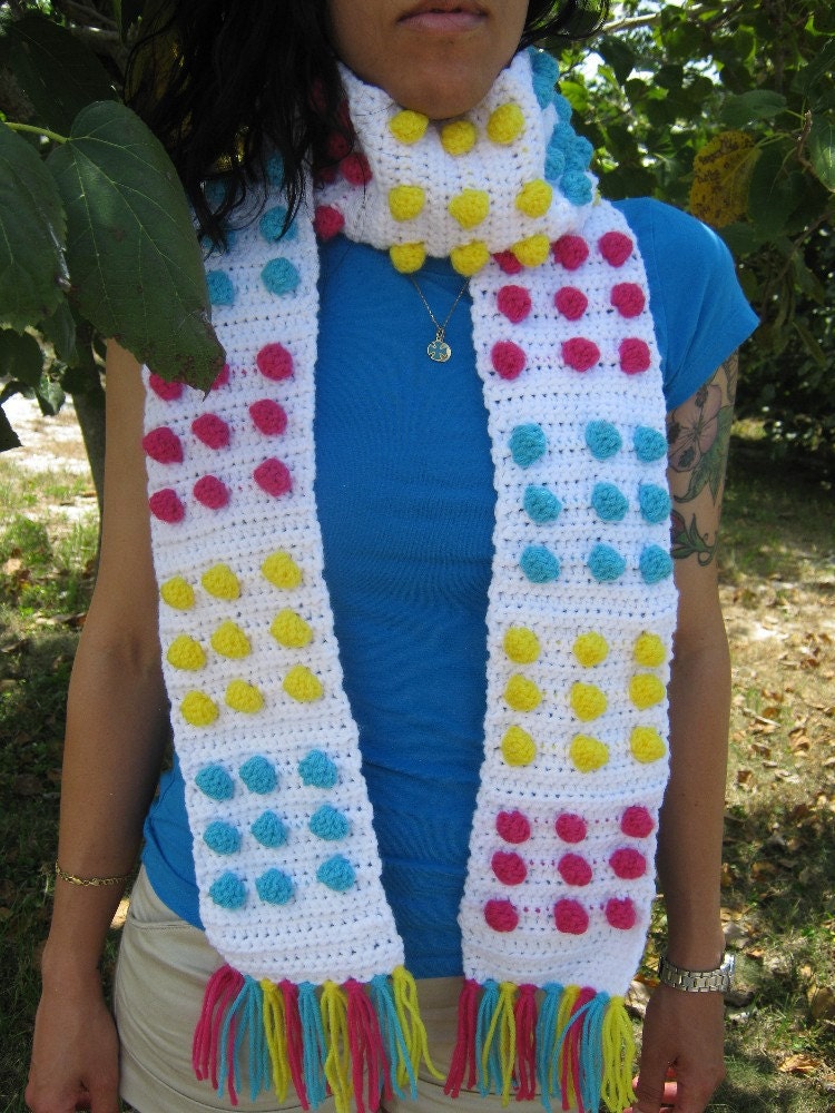 Candy Buttons Blast Crochet Scarf by PinkFrog4U on Etsy from etsy.com