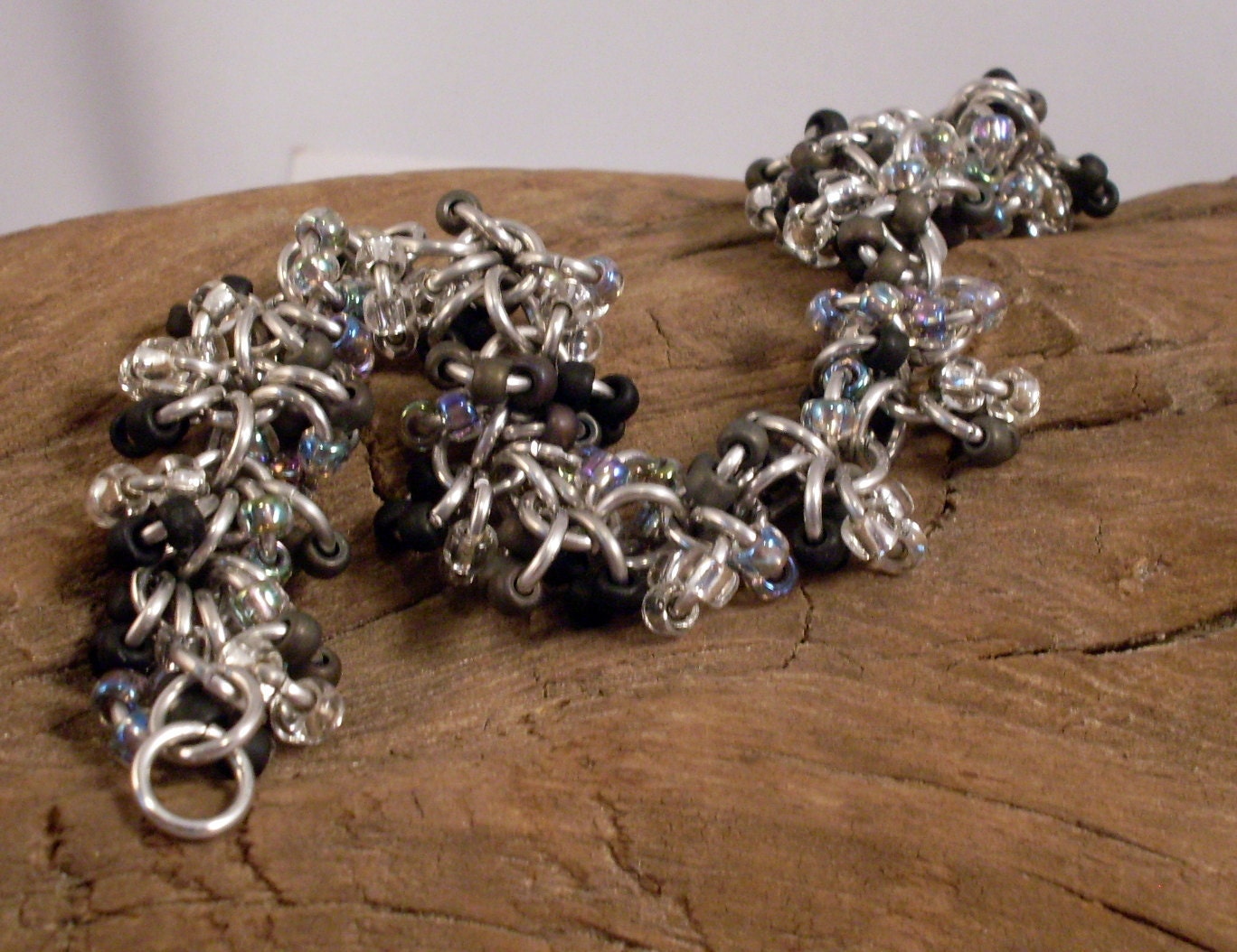 Grayscale - Beaded Chainmaille Bracelet