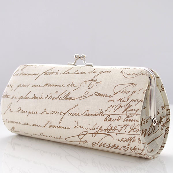 Old Script in Brown..Small Clutch Purse