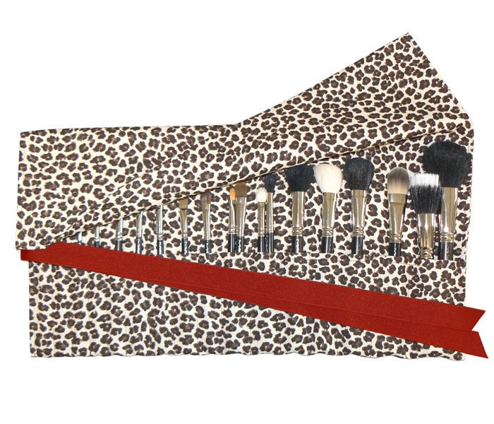 Large Makeup Brush Roll Leopard Brown/Cream by asoftblackstar from etsy.com